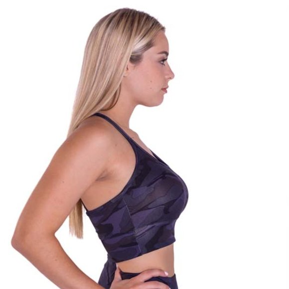 Criss Cross Back Navy Camo Cropped Tank Top - Picture 4 of 6